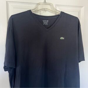 Lacoste Men's Pima Cotton V-Neck T-Shirt Black Size 9 4XL Short Sleeve Tee EUC
